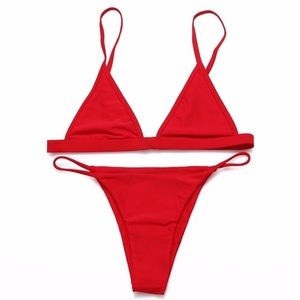 Red Brazilian Minimal Style Large Bikini Set